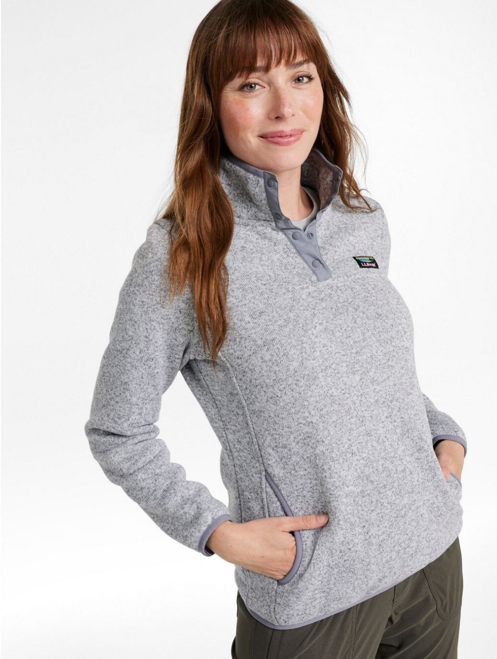 L.L. Bean Light Gray Snap-T Fleece Pullover Size Large